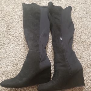 Over the knee black boots, fits wide calf!